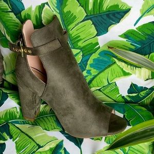 Olive Open Toe Cutout Booties